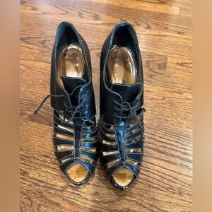 Giuseppe Zanotti stiletto black leather lace-up cutout peep-toe heels